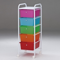 5-layer powder-coated storage cart with PP drawers 