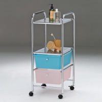 2-layer ferrous-shelving storage cart with PP drawers 