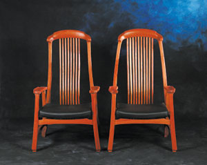 Yung Shing`s specially-designed, gender-specific twin chairs (left for male and  right for female) are dubbed 