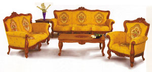 The French Provincial living room set by Forest Prospect boasts excellent workmanship.