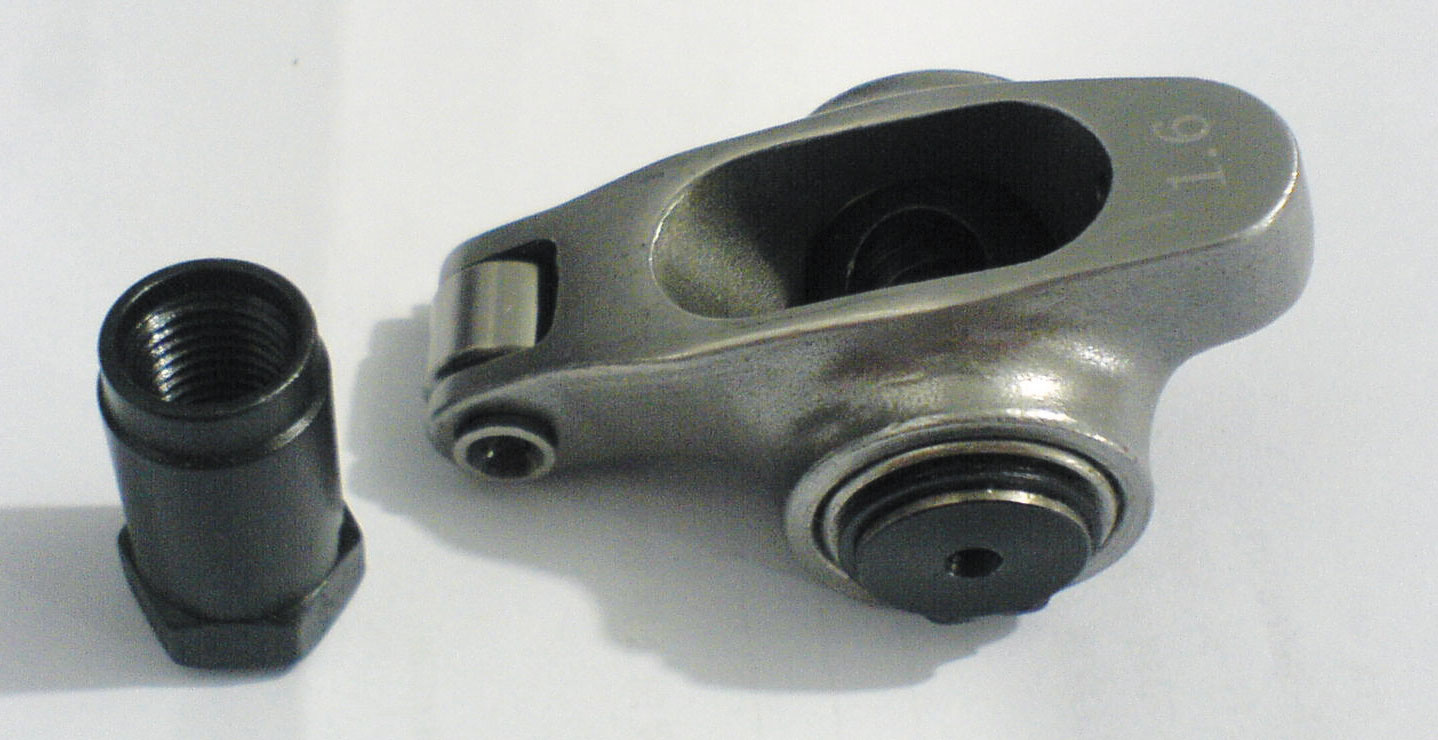 A stainless-steel roller rocker arm model featuring high precision and durability.