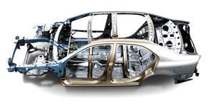 Advanced vehicle frame design can cut weight and enhance strength. (photo from Ford Motor)