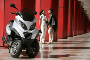 The Piaggio Hybrid MP3 is among the innovations shown at the 5th ACEM Conference in Brussels.