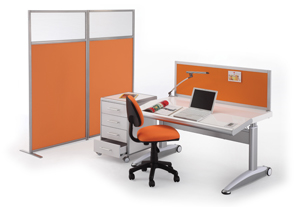Kadeya is aggressively promoting its newly developed electronic height-adjustable desk and “one-touch” room partitions.
