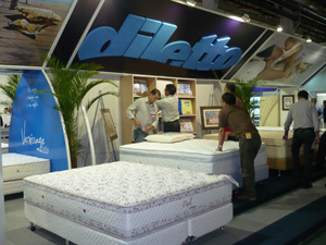 Beds occupy significant floor space at the show. 