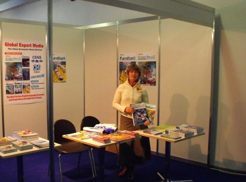 A CENS local representative promotes CENS publications at Baltic Furniture.