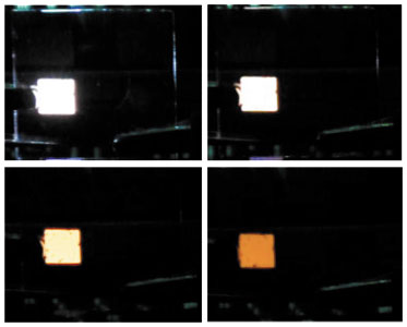  One of Jou`s chromaticity-variable OLED. The four pictures showing  different color temperatures. (photo courtesy of Jou).