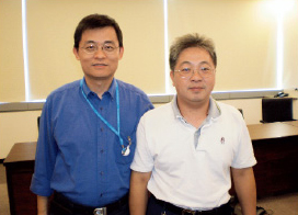 Chen Chang-hsiung, product manager of the Intelligent Machinery Technology Division of ITRI`s Mechanical and Systems Research Laboratories (left), and Cho Chih-hua, ITRI`s senior researcher and a member of Chen`s team (right)