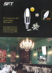 SFT’s “Magnolia” LED bulbs are designed for chandeliers due to 300-degree beam angle.