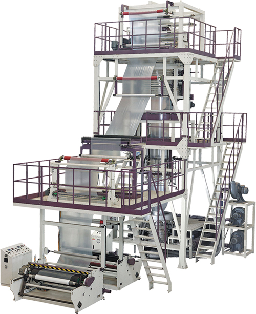 Matila’s 5-layer co-extrusion blown film line features a 5-layer stack-type die head and dual-lip air ring incorporated with IBC internal bubble cooling system.