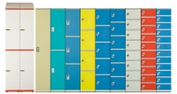 The PL series of plastic lockers is available with up to 12 doors and features vivid colors and patterns.