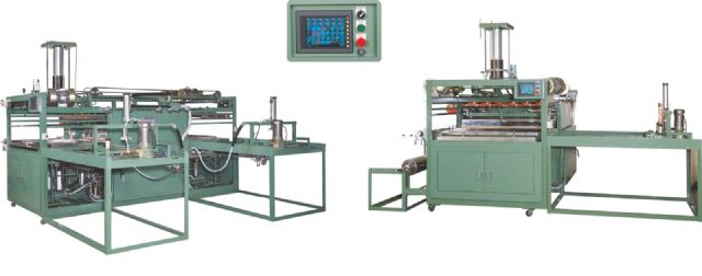 The double-mold-base micro-computerized, fully automatic vacuum forming machine (left) and micro-computerized, fully automatic vacuum forming machine by Hanyamn Joung