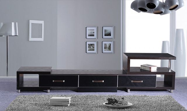 Hanaco’s TV stand features clean-lines, Euro aesthetics and smartly arranged compartments.