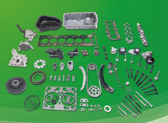 Samples of FBG's crank pulleys, cylinder head bolts, timing kits, engine valves, etc.