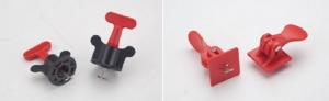磁砖整平固定器（左）蜻蜓扣(右）Easy 扣 景翔公司／提供