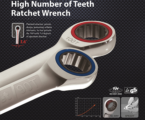 Chang Loon’s 100-tooth gear wrench features each turn at surefire 3.6 degrees to attain effortless operation and torque accuracy.
