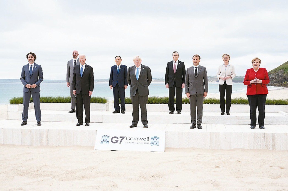 以美國為首的七大工業國家（G7），倡議推動建立更好的世界，對抗中國大陸的一帶一路。 美聯社
