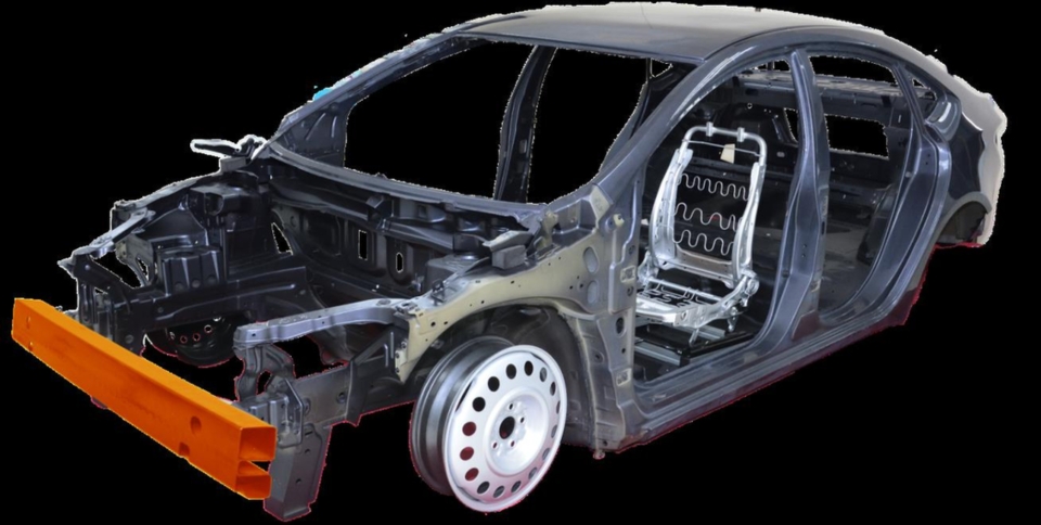 中鋼MS1300應用於車體保險桿內鐵示意圖。中鋼／提供
