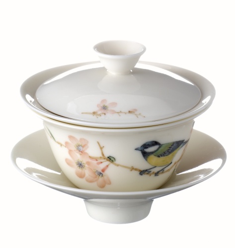 Celestial Spring Covered Bowl (small-size)- Green-backed Tit