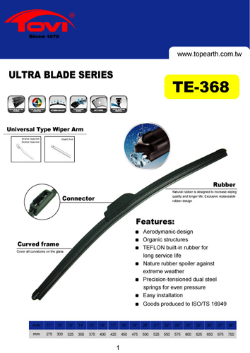 Frameless Wiper Blade, Ultra Blade-Universal Fit