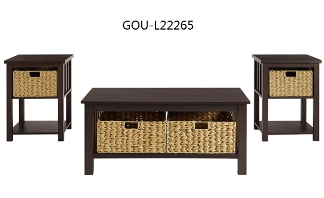 3-Pc. Coffee Table and Side Tables with Rattan Basket