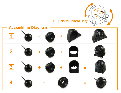 Horizontal 180 degrees Front /  Rear View Camera with OSD Guide Line