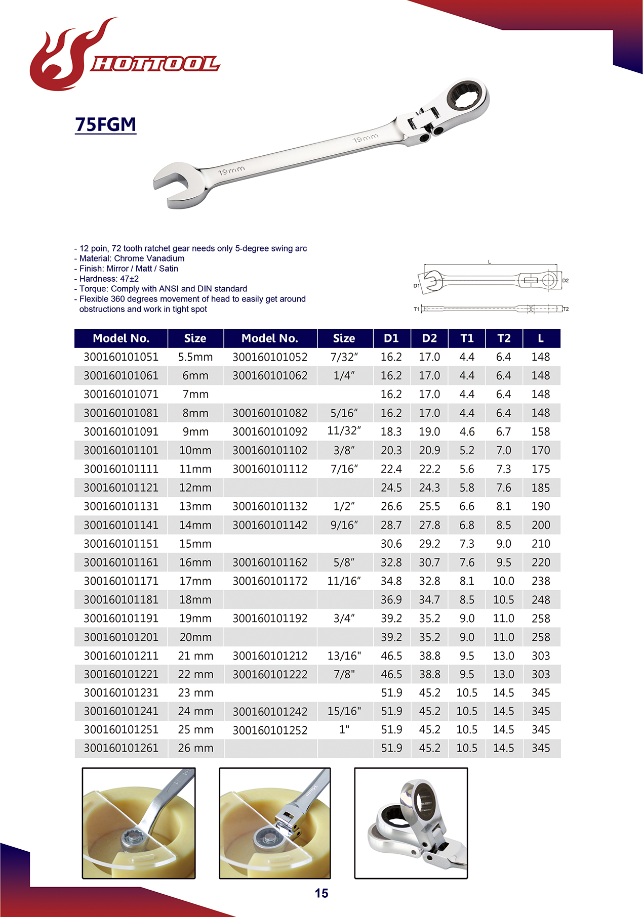 75FGM-75 Flex Ratchet Wrench