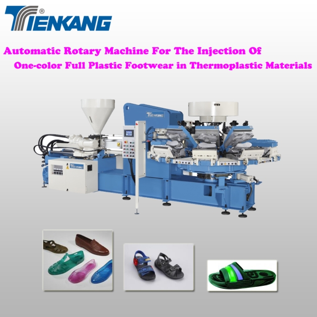 Automatic rotary machine for the injection of one-color full plastic footwear