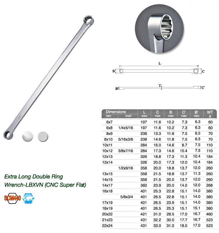 Extra Long Double Ring Wrench-LBXVN (CNC Super Flat)