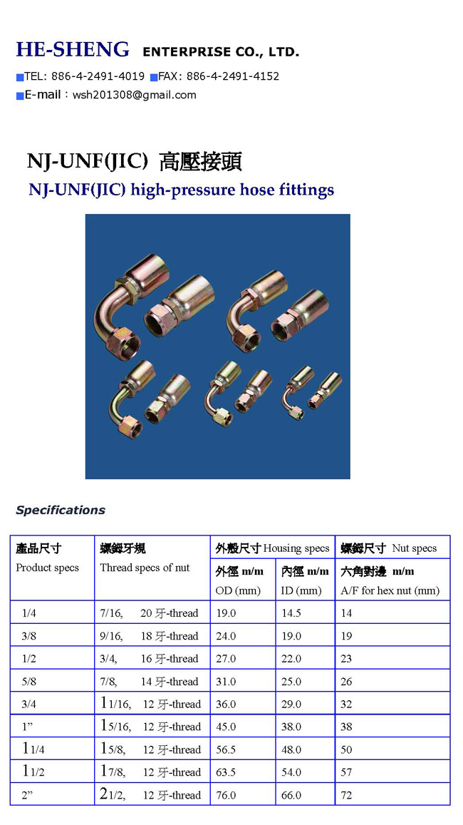 NJ-UNF (JIC) high-pressure hose fittings