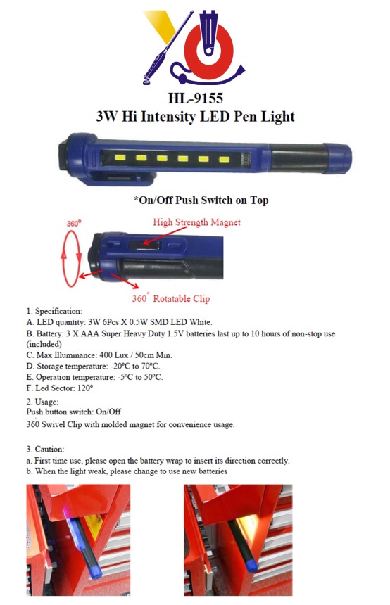 3W Chip LED battery penlight(HL-9155)