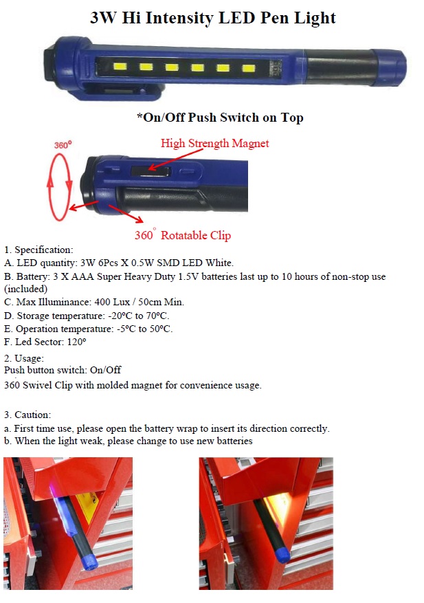 Hi Intensity 3W LED Pen Light
