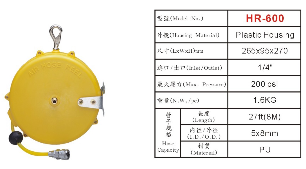 AIR-HOSE REELWith Plastic Housing