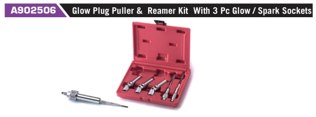 A902506 Glow Plug Puller & Reamer Kit With 3 Pc Glow / Spark Sockets