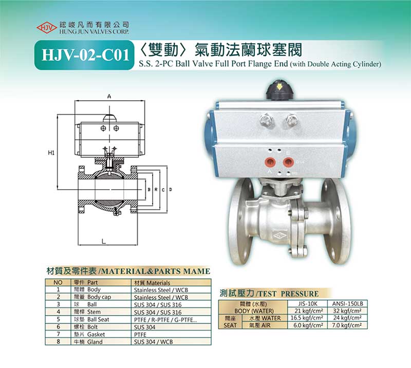 HJV-02-C01 2-PC Ball valve full port flange end -with double acting cylinder