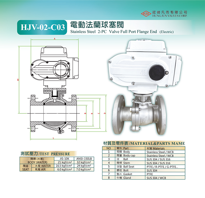 HJV-02-C03 2-PC Stainless Steel valve full port flange end (electric),  2 Piece Electric Operated Ba