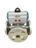 HJV-03-C01 Stainless steel 3-way Ball valve full port flange end (Pneumatic)