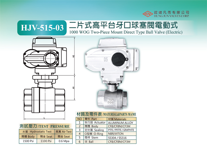 HJV-515-03  1000 WOG 2-pc Mount direct type ball valve(Electric)