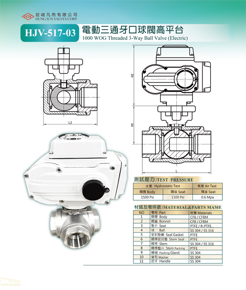 HJV-517-03 電動三通牙口球閥(高平台)