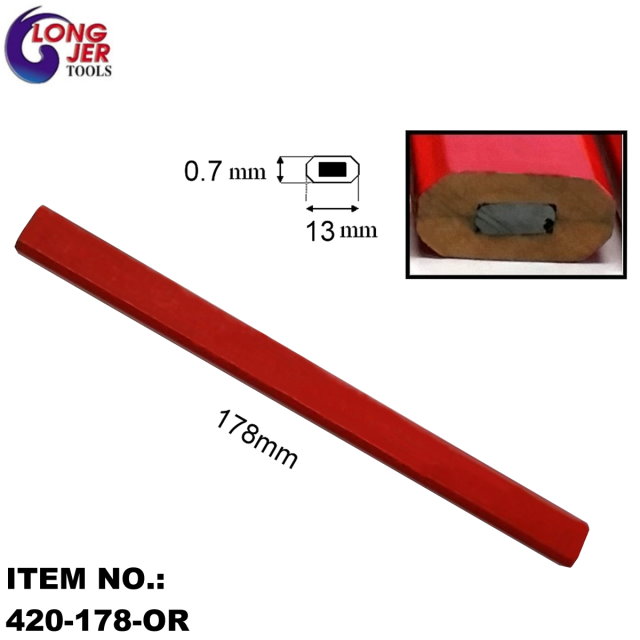 178mm RED OCTAGONAL CARPENTER PENCIL