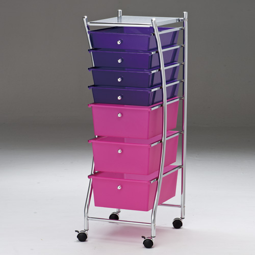 Chrome-plated silver storage cart with PP drawers (3 large & 4 small)