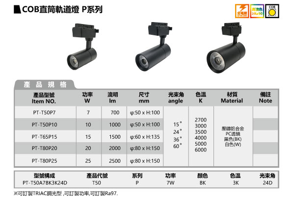 COB直筒轨道灯 P系列