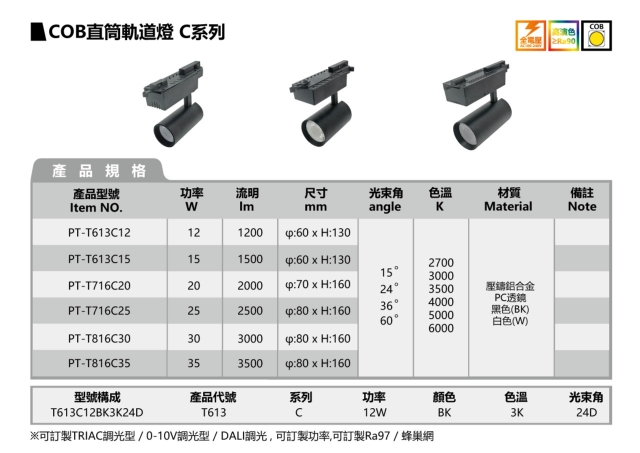 COB直筒軌道燈 C系列