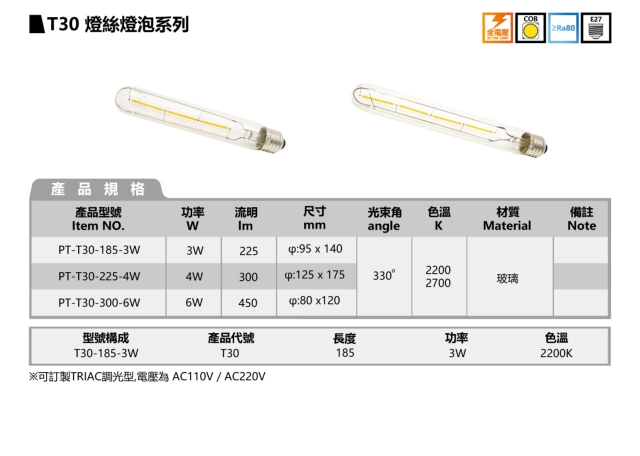 T30 燈絲燈泡系列