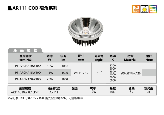 AR111 COB 窄角系列