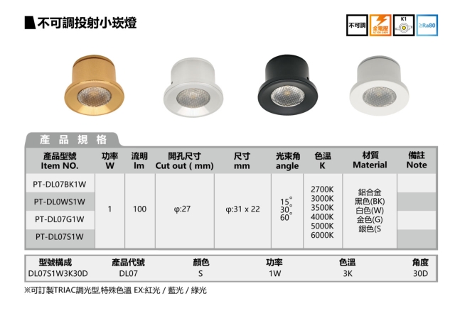 不可调投射小坎灯