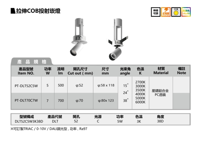 拉伸COB投射坎灯