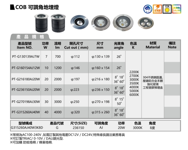 COB 可調角地埋燈