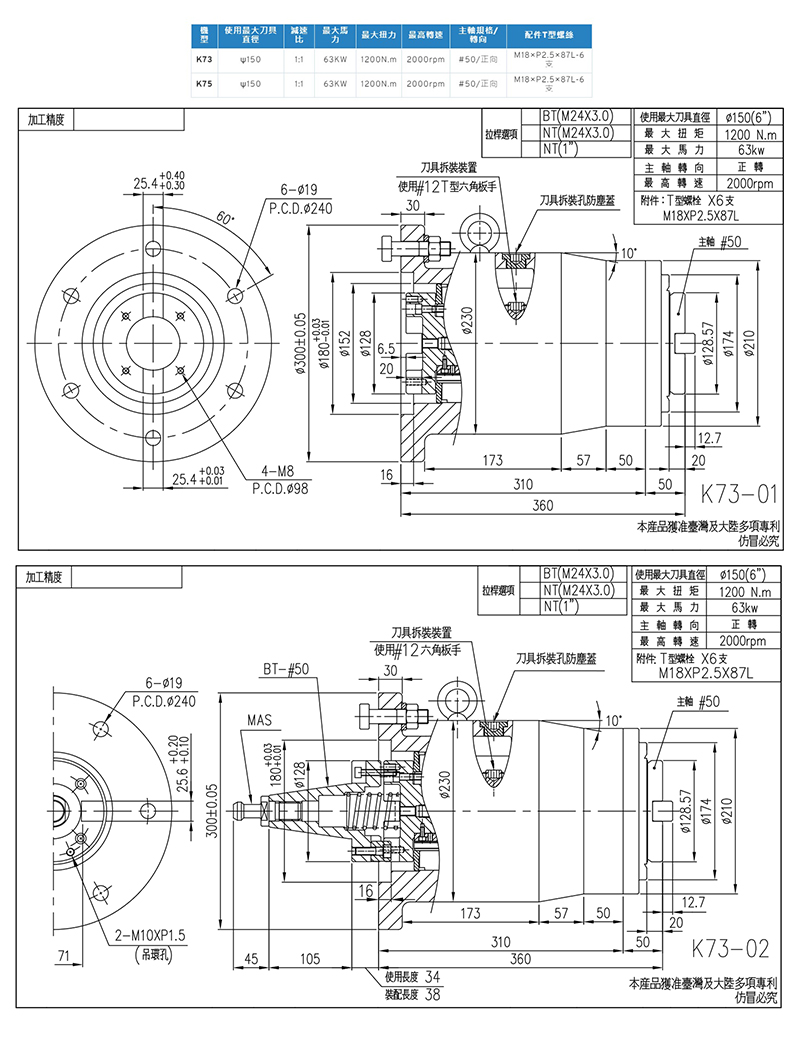 K73/K75延伸頭,機床專用附件,銑頭