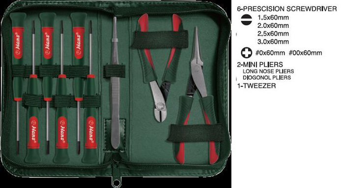 9pcs Precision Screwdriver & Mini Pliers Set